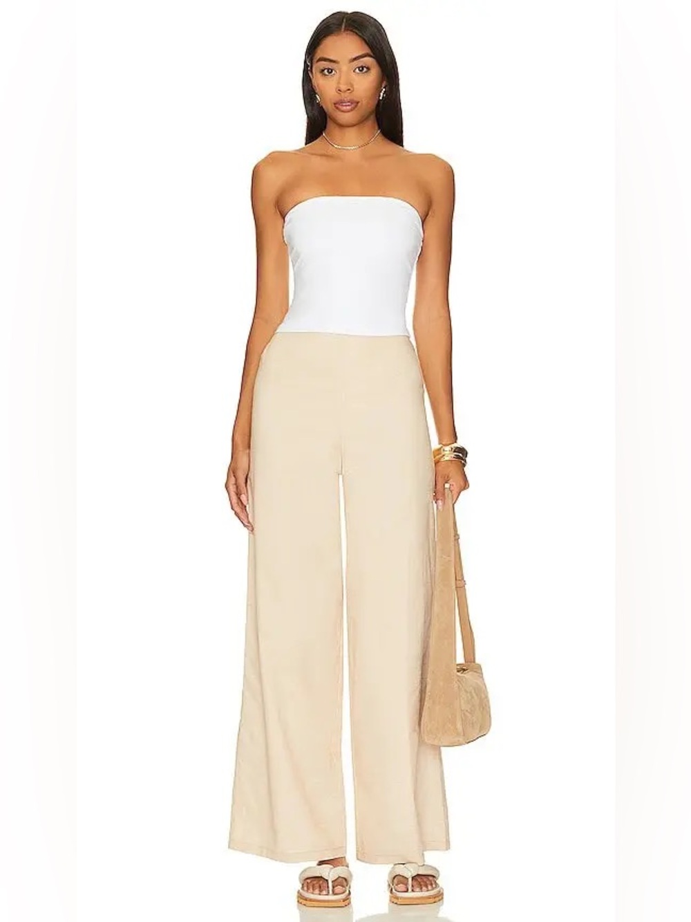 NEW SNDYS X REVOLVE Nina Linen Pant High-Waist Wide Leg Cream Size XS